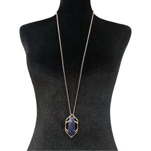 WHBM White House Black Market Pendant Necklace Natural Stone Sodalite Gold Tone